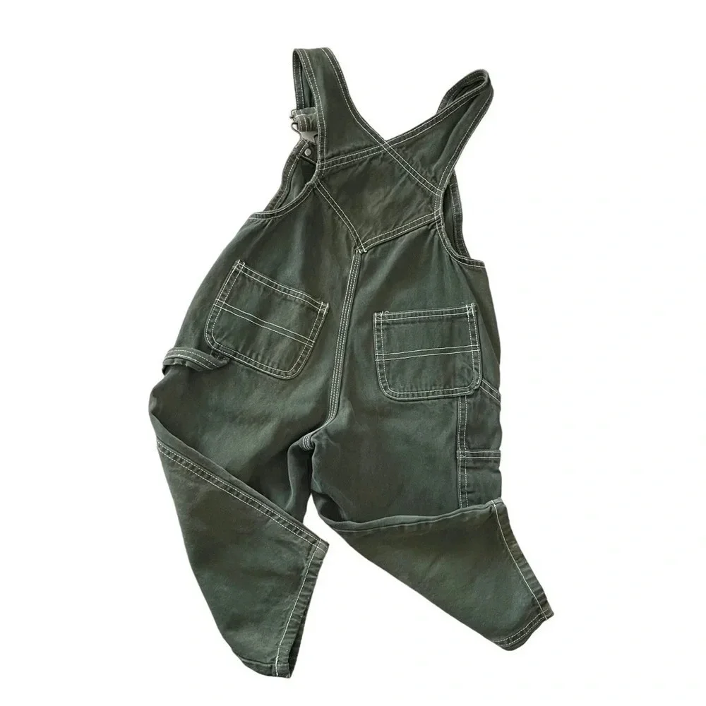 Gap Overalls Kids XXS Green Carpenter Contrast Stitch Utility Bibs